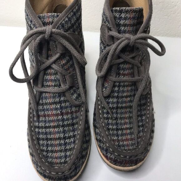 G. H. Bass & Co. Womens Gray Houndstooth Plaid Lace Up Wedge Booties Size 8M - Picture 6 of 12
